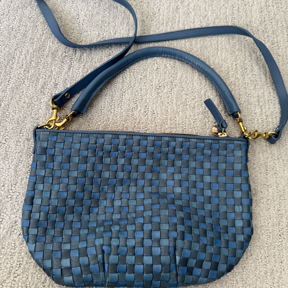 Clare V Petit Moyen Blue Woven Leather Bag